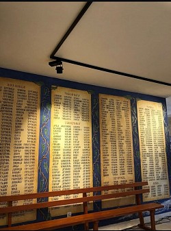 Detalj spomenika sa uklesanim imenima poginulih vojnika u kapiji crkve Svetog Arhangela Gavrila